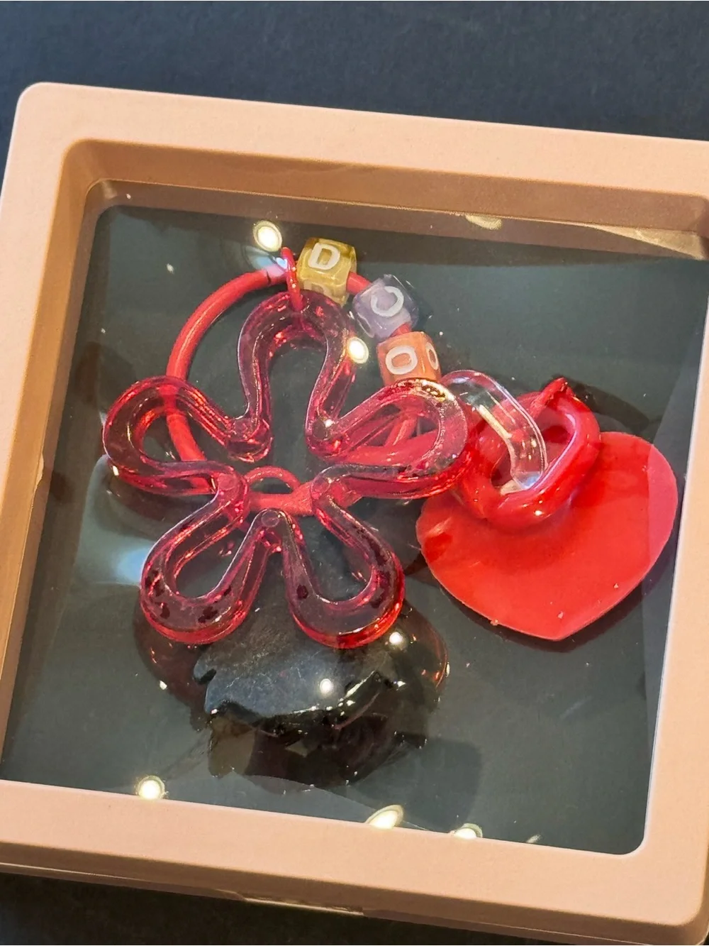 Red Ladybug Heart Charm Keychain for Kids - Playful Bag Accessory in Shadow Box